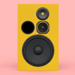 Hi-fi speakers with loudspeakers for sound recording studio on pink background.