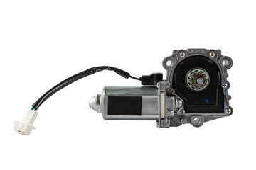 Motor, door window. Electric window mechanism motor for a car on a white isolated background....