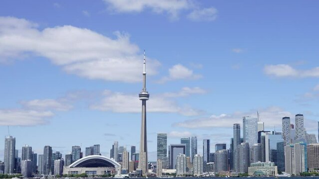 Toronto City downtown skyline panorama. Ontario, Canada. Time-lapse photography.