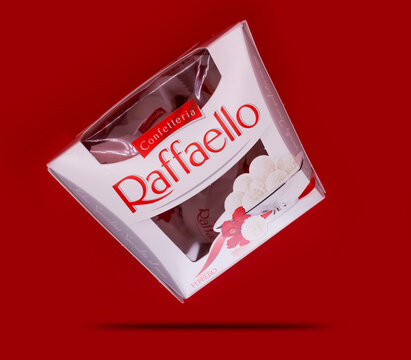 April 24, 2022 Ukraine city Kyiv Raffaello candies on a light background
