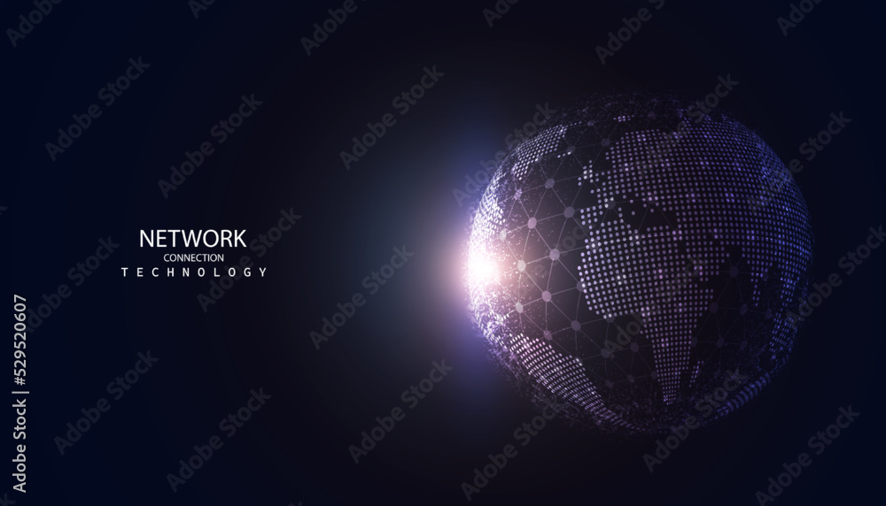 Aufkleber abstract global dot network circle digital connection and communication futuristic on blue backgroun