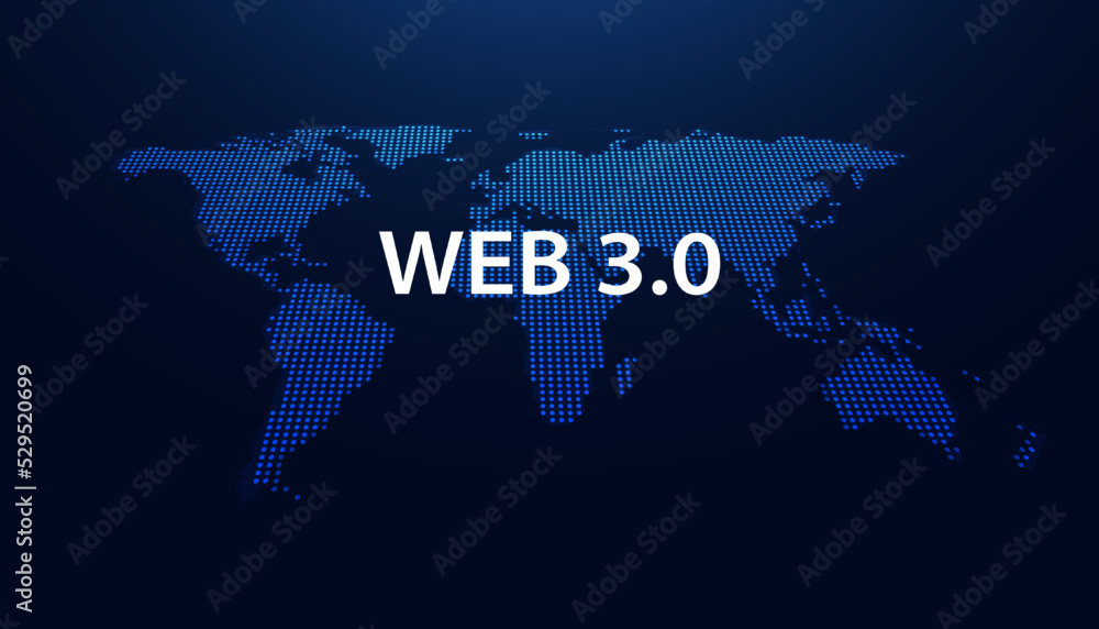 Poster abstract map technology blue dots modern web 3.0 concept is free access to information or services w