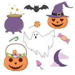 Vector Halloween Set with Scary and Cute Elements