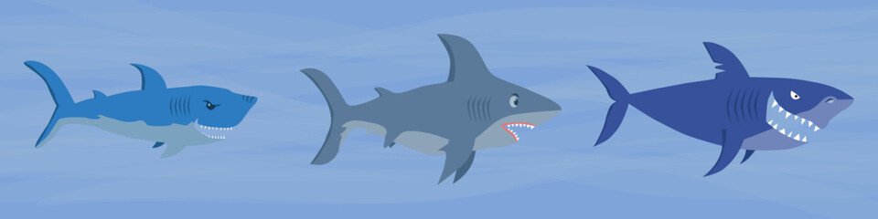 Obraz premium Big sharks swim in the sea. Vector illustration