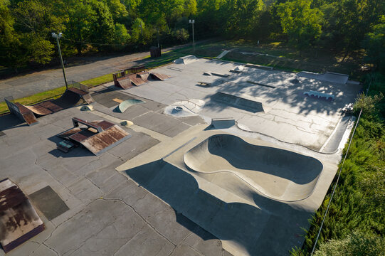 Wide Shot Of A Concrete Skatepark