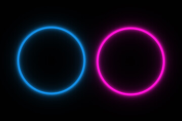 2 colored glowing circles on a black empty background. Blue and Pink