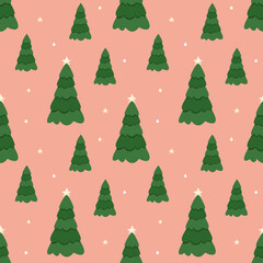 Winter fir tree forest seamless pattern. Background for wrapping paper, banners, web design, scrapbooking