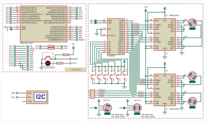 Vector diagram of an electronic device on the Arduino uno. Connecting external devices to the Arduino board.  Electronic circuit board.