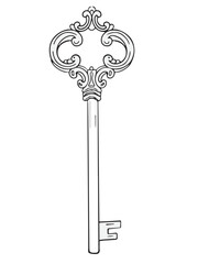 Key vintage vector illustration isolated on white background.