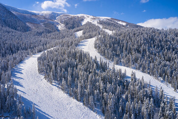 Fototapeta na wymiar Ski slope at winter resort of Arkhyz in Russia