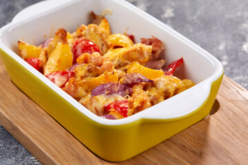 roasted vegetables with meat and cheese