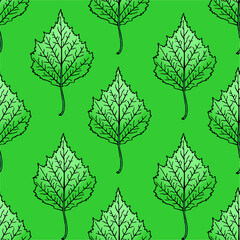 symmetrical seamless repeating graphic pattern of birch, linden leaves, texture, design