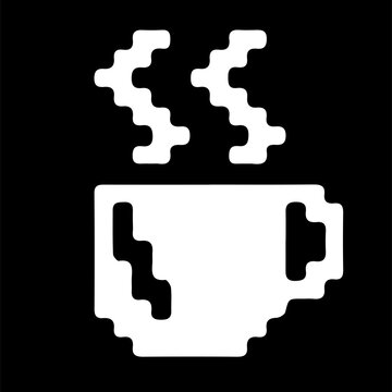Isolated icon of a low-resolution pixel coffee cup. Concept of NFT and coffee break. 
