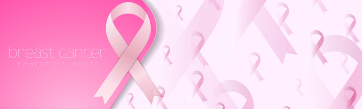 Breast cancer awareness month background. Pink ribbon tapes minimal banner design