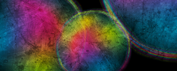 Holographic liquid geometric round shapes abstract grunge background. Vector banner design