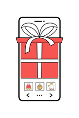 online christmas gift shopping on phone concept. using smartphone for Christmas shopping. Happy New Year and Christmas in Mobile App vector illustration