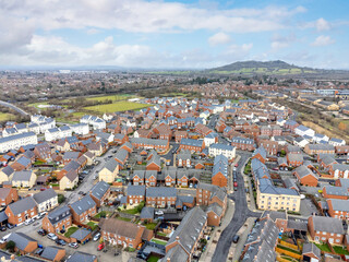 Fototapeta na wymiar An aerial drone view of houses in Gloucestershire, England