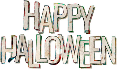 Typographic design with a grungy paper craft look, saying happy halloween