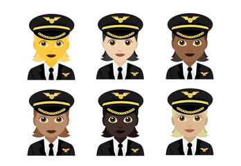 pilot collection set skin tone vector airplane emoji person © valvectors