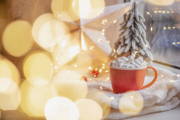 Obraz na płótnie Canvas Christmas background. Merry Christmas marshmallow. Christmas card. Festive flat lay.