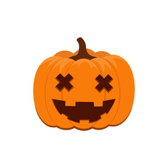 Pumpkin ion a white background. Orange pumpkin with a smile for your Halloween design. Vector illustration.