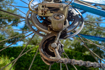 Gears on an old beach cruiser bicycle