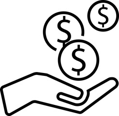 Isolated icon of hand receiving dollar coins. Concept of income and sales