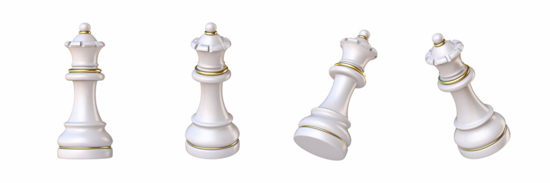 White chess Queen in four different angled views 3D