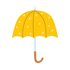 Yellow umbrella. Hand drawn art in cartoon style. Vector illustration isolated on white background.