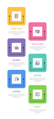 Vertical infographic design with icons and 6 options or steps. Thin line. Infographics business concept. Can be used for info graphics, flow charts, presentations, mobile web sites, printed materials.