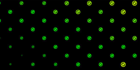 Dark Green, Yellow vector backdrop with virus symbols.
