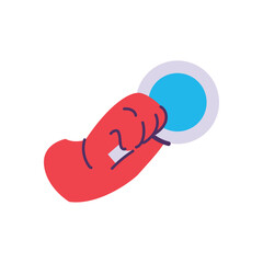 flat red hand holding a button