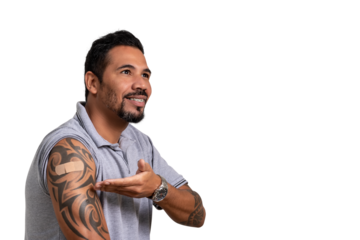 Man shows vaccine patch on his arm, adult vaccination