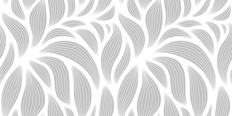 Fototapeta na wymiar Luxury seamless floral pattern with striped leaves. Elegant astract background in minimalistic linear style.