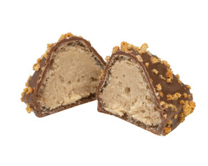 Waffer praline crispy chocolate cndy isolated on the white background