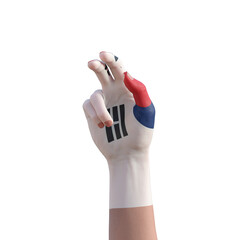 hand gesturing with south korea tattoo, communication and nation concept