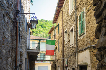 View of the old houses of the village of Buggio (Imperia Province, Liguria Region, Northern Italy). Old medieval town, is located above the Maritime Alps, near the Italy-French borders.