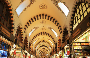 Medieval Islamic ceiling architecture of The Spice Egyptian Bazaar after restoration in Istanbul, Turkey.