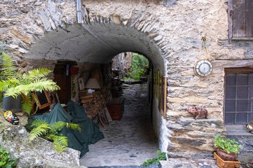 view of the alleyways and stone houses of realdo (ligurian region, imperia province, northern italy). small typical village, is one of the last italian sites before the italy-french borders.