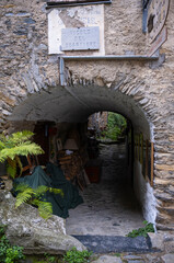 view of the alleyways and stone houses of realdo (ligurian region, imperia province, northern italy). small typical village, is one of the last italian sites before the italy-french borders.