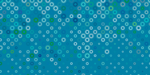 Light blue, green vector background with covid-19 symbols.