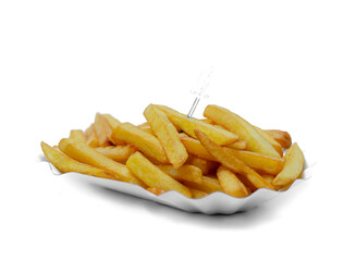 French Fries in a Takeaway plate with Isolated White Background
