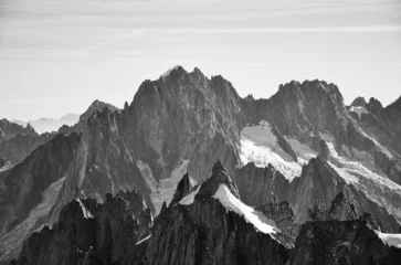 Peel and stick wall murals Mont Blanc Black and Withe, fantastic mountain peaks from the aiguille du tacul mont blanc massif photographed from the aiguille du midi above chamonix. High quality photo