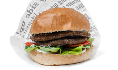 double meaty Beef Burger isolated on white background