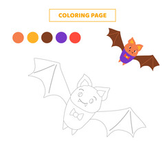 Coloring page for kids with cute bat.