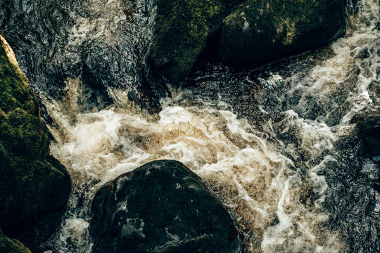 A Close Up Of A Fast Flowing River In Yorkshire, UK