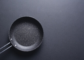 Frying pan on black with copy space