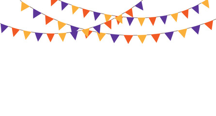 Carnival Halloween garland with flags. Decorative colored pennants celebration. Festival and bright decoration. Festive Halloween background with flying flags. Vector