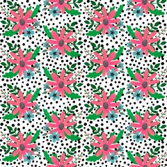 Floral simple seamless flower and polka dots pattern for wrapping and kids clothes print and accessories and fabrics