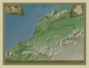 Fototapeta na wymiar Ain Temouchent, Algeria. Wiki. Labelled points of cities